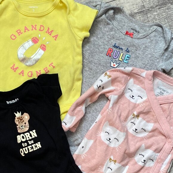 4-Piece Carters & Bundl3 Baby Onesies Set "Grandma Magnet" & More 0-3m - Picture 1 of 10